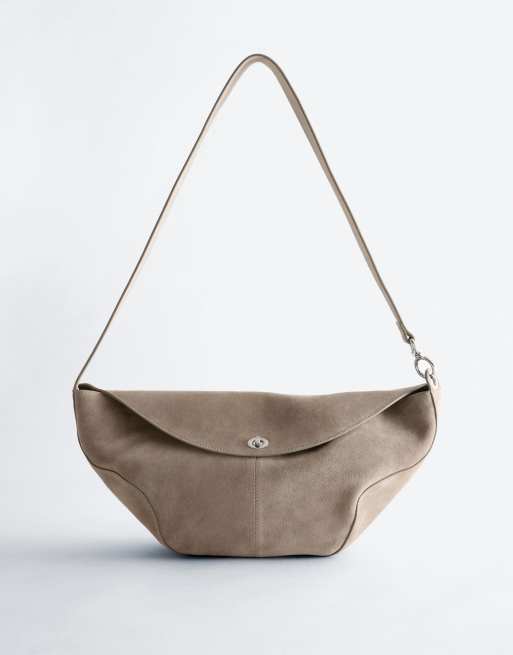& Other Stories premium suède grote crossbodytas in taupe, 2 van 4