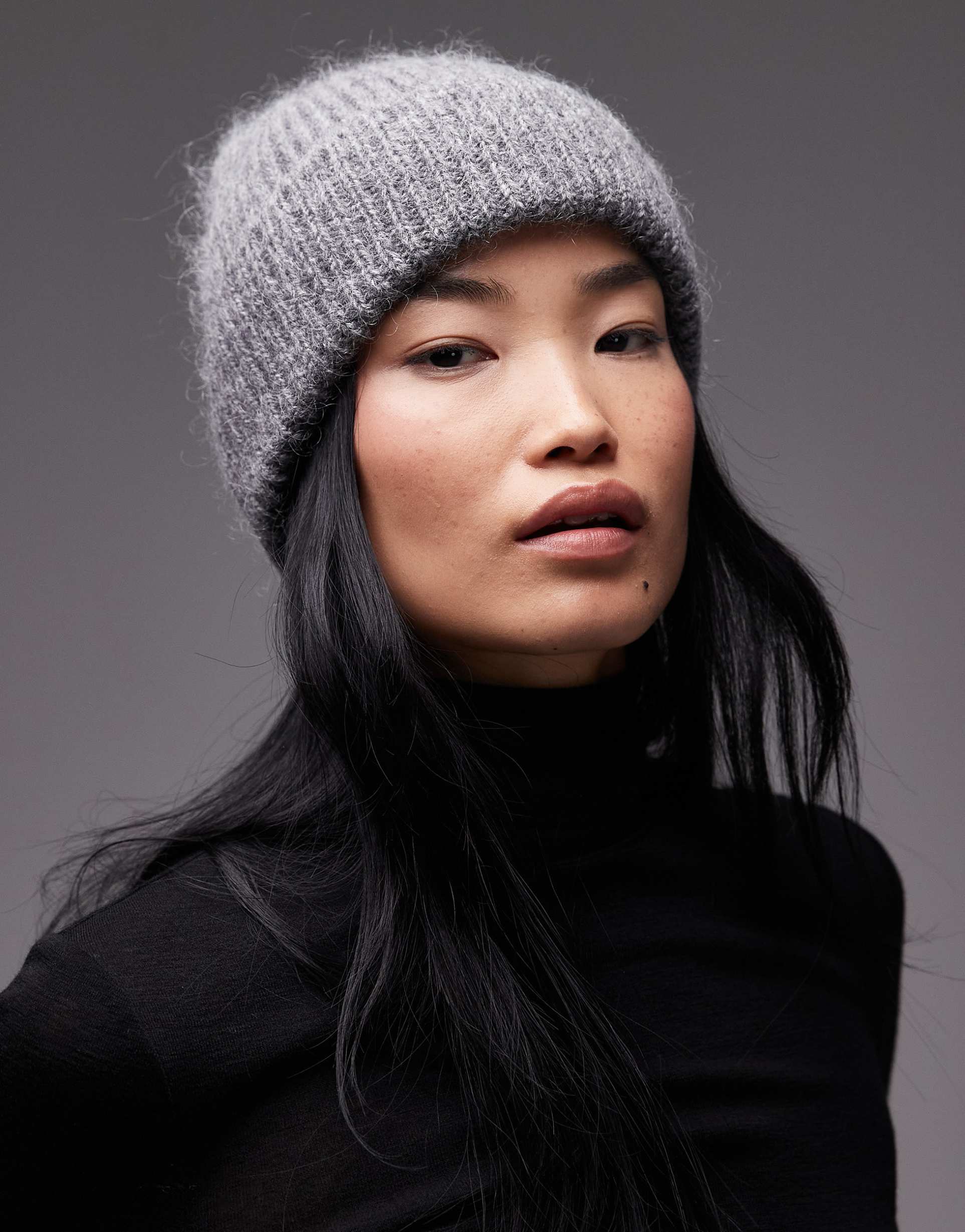 & other stories premium wool and mohair beanie in mid gray