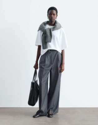 & Other Stories Premium Wool Blend High Waisted Tailored Wide Leg Pants In Gray