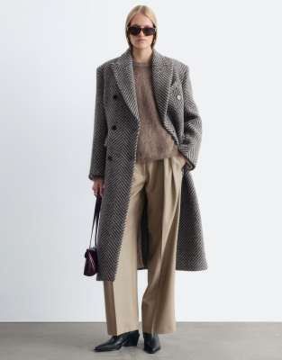 & Other Stories Premium Wool Double Breasted Maxi Coat With Bold Shoulder Details In Brown