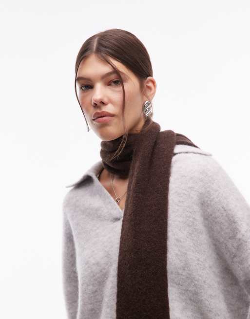 & Other Stories premium wool fringe scarf in brown, 2 of 3