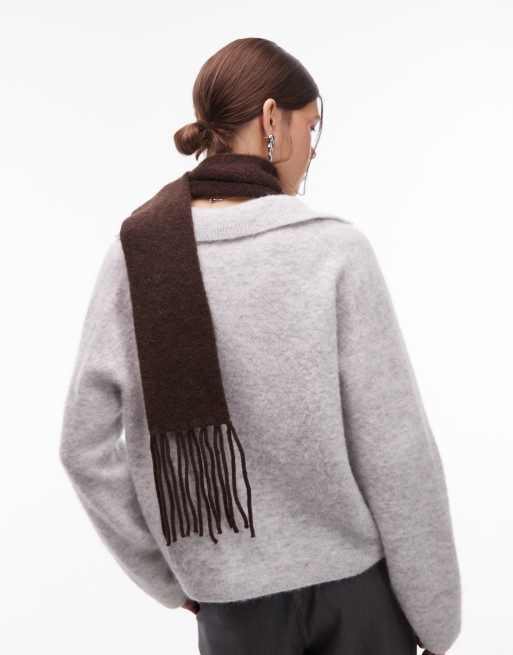 & Other Stories premium wool fringe scarf in brown, 3 of 3