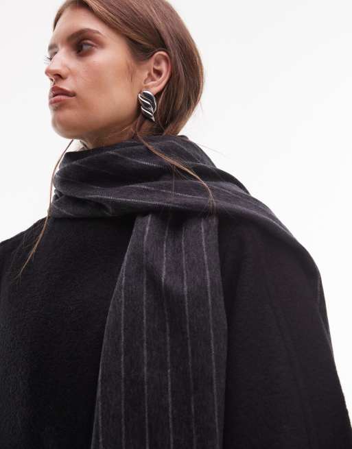 & Other Stories premium wool fringe stripe scarf in gray