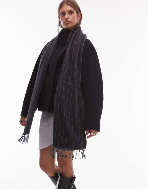 & Other Stories premium wool fringe stripe scarf in gray
