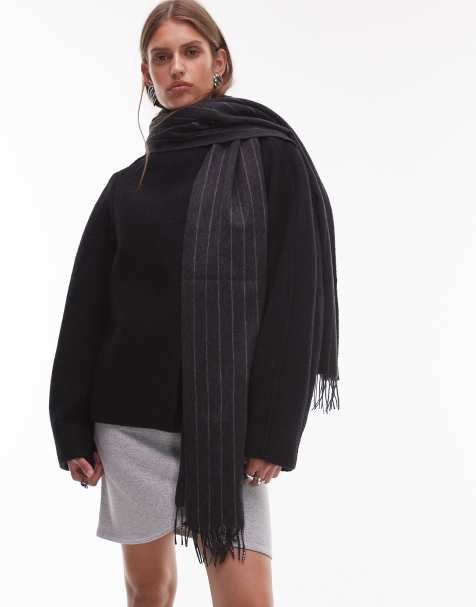 & Other Stories premium wool fringe stripe scarf in grey - view 1