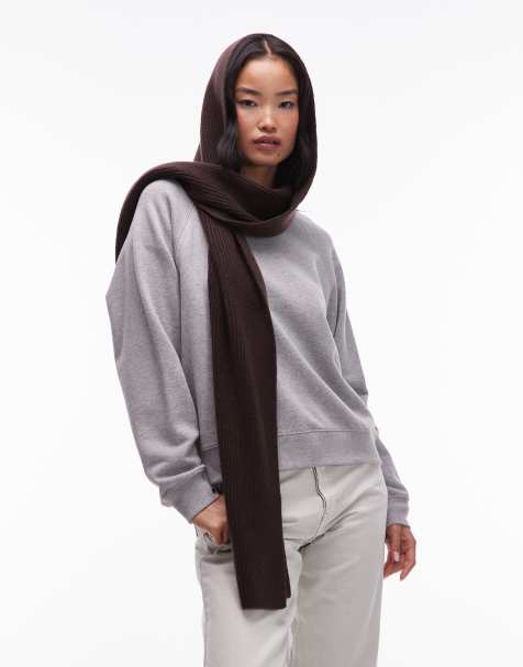 & Other Stories premium wool  hood scarf in dark brown - view 1