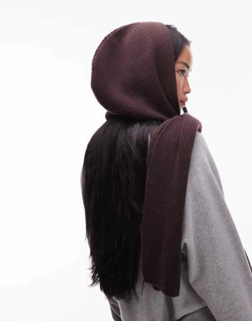 Other Stories premium wool hood scarf in dark brown ASOS