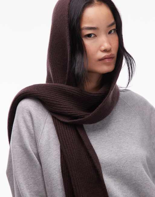 & Other Stories premium wool hood scarf in dark brown, 3 of 3