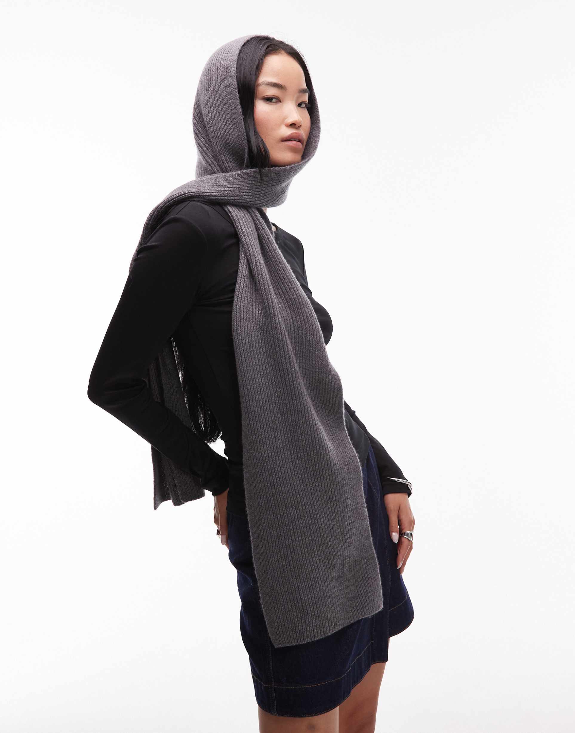 & other stories premium wool hood scarf in mid gray