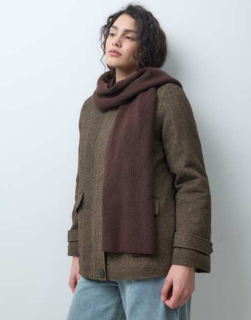 & Other Stories premium wool knit scarf in dark brown, 2 of 3