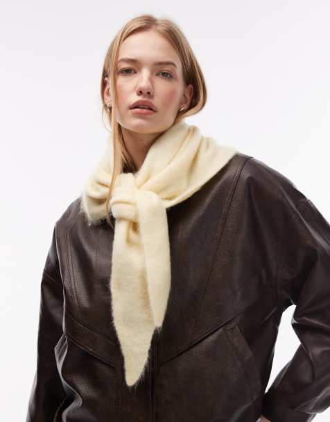 & Other Stories premium wool & mohair blend fluffy knit triangle scarf in butter yellow - view 1
