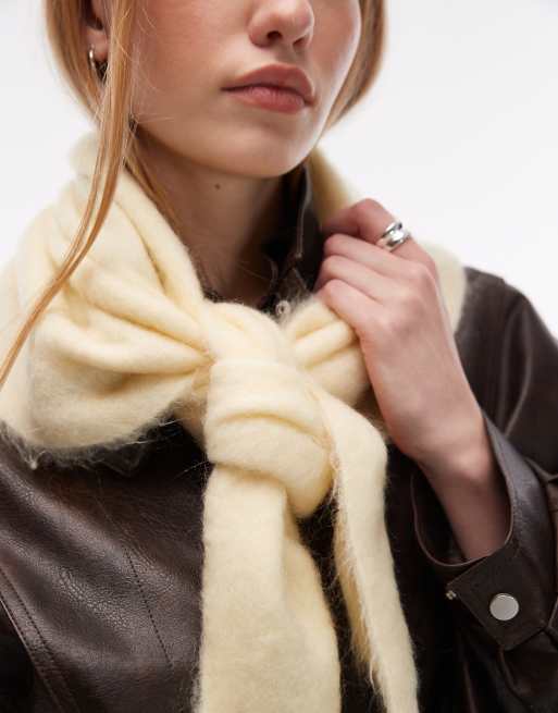 & Other Stories premium wool & mohair blend fluffy knit triangle scarf in butter yellow, 2 of 3