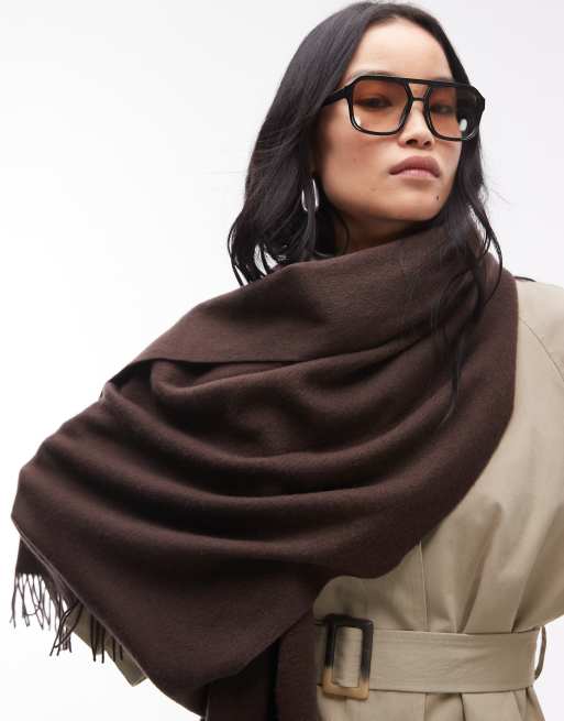 Other Stories premium wool oversized scarf in brown ASOS