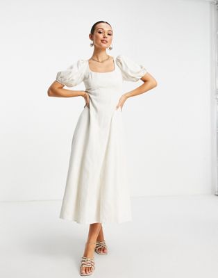 & Other Stories Princess seam midi dress with open back in white - ASOS Price Checker