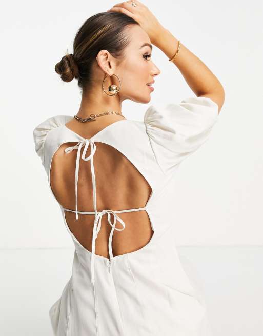 open lace back dress SQUARE NECK MIDI WITH PRINCESS SEAMS AND GATHERING – Maggy London main image 1