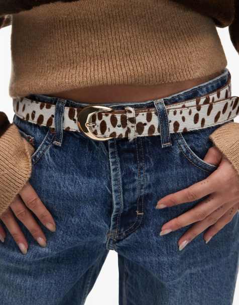 & Other Stories print leather hairy belt in white and brown - view 1