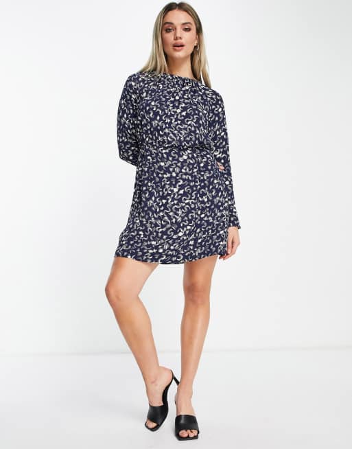 & Other Stories printed mini dress in dark blue
