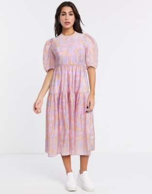 printed midi dress with sleeves