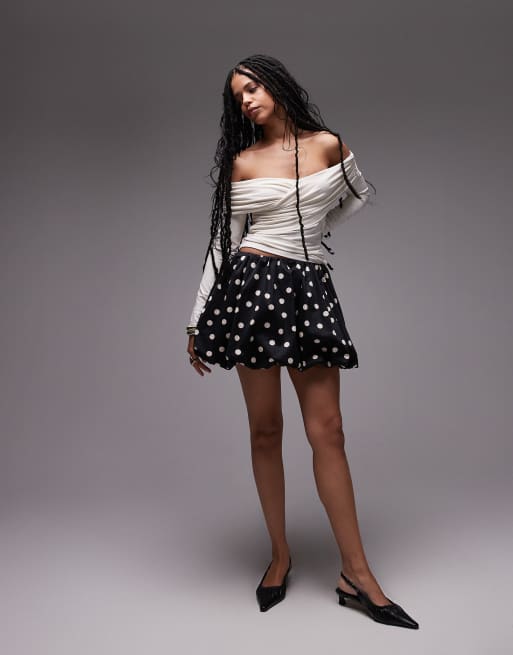 & Other Stories puff ball skirt in mono spot print
