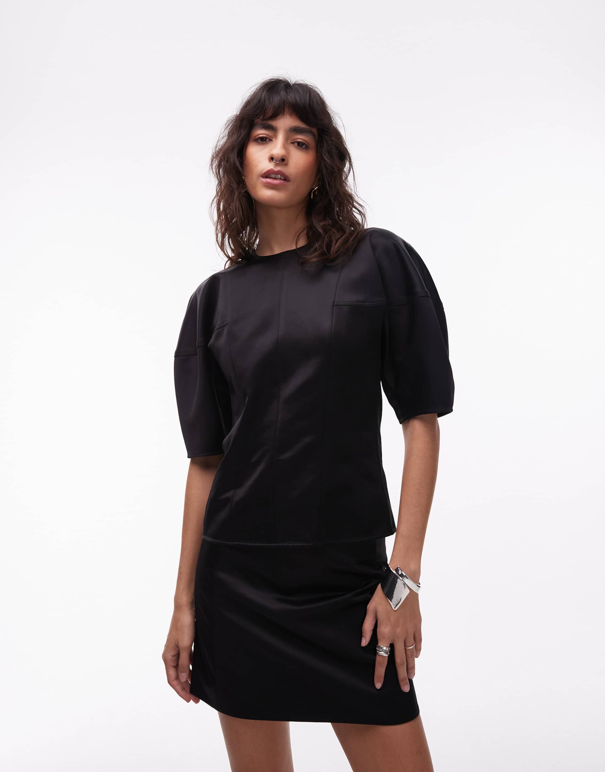 & other stories puff sleeve blouse in black
