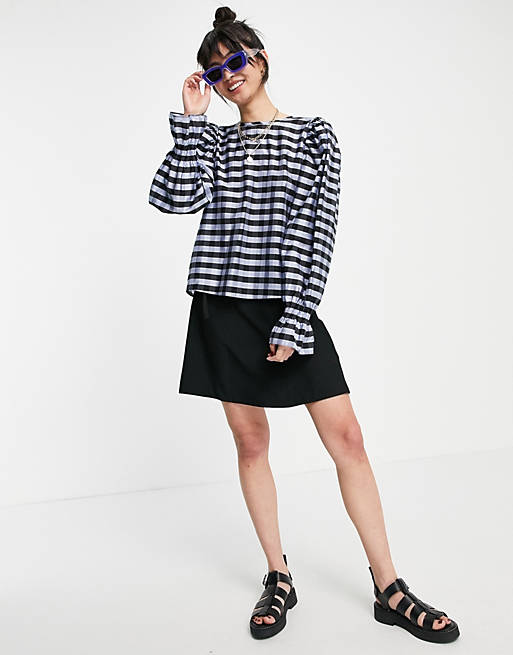 & Other Stories puff sleeve blouse in blue check