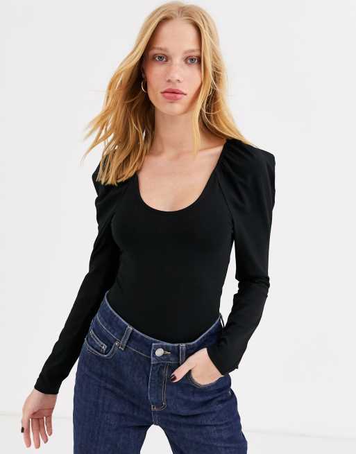 & Other Stories Puff Sleeve Body In Black 