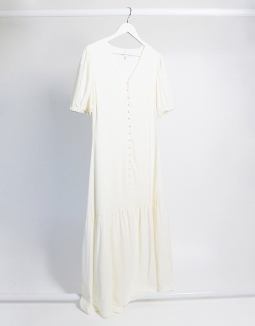 & Other Stories puff sleeve button-through maxi dress in eggshell white