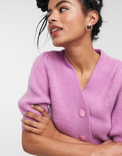 & Other Stories puff sleeve cardigan in violet