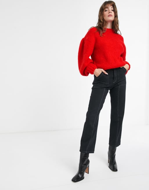 Red puff best sale sleeve sweatshirt