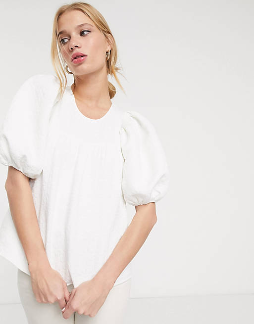 & Other Stories puff sleeve jacquard blouse in white | ASOS