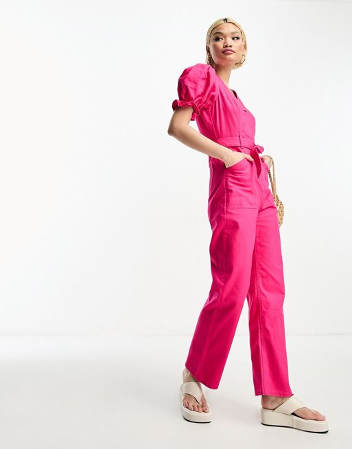 & Other Stories puff sleeve jumpsuit in pink | ASOS
