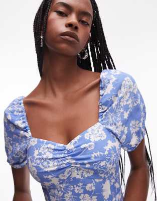 Shop & Other Stories Puff Sleeve Midi Dress In Blue