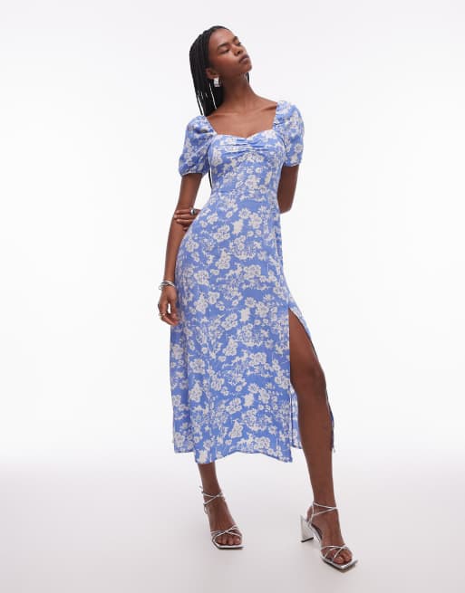 blue printed midi dress Love Found Blue Printed Tiered Midi Dress – Shop the Mint main image 0