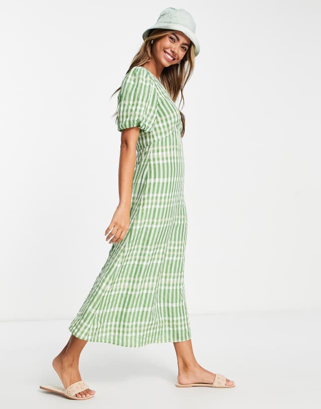 & Other Stories puff sleeve midi dress in green check print