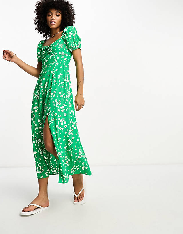 & Other Stories - puff sleeve midi dress in green print