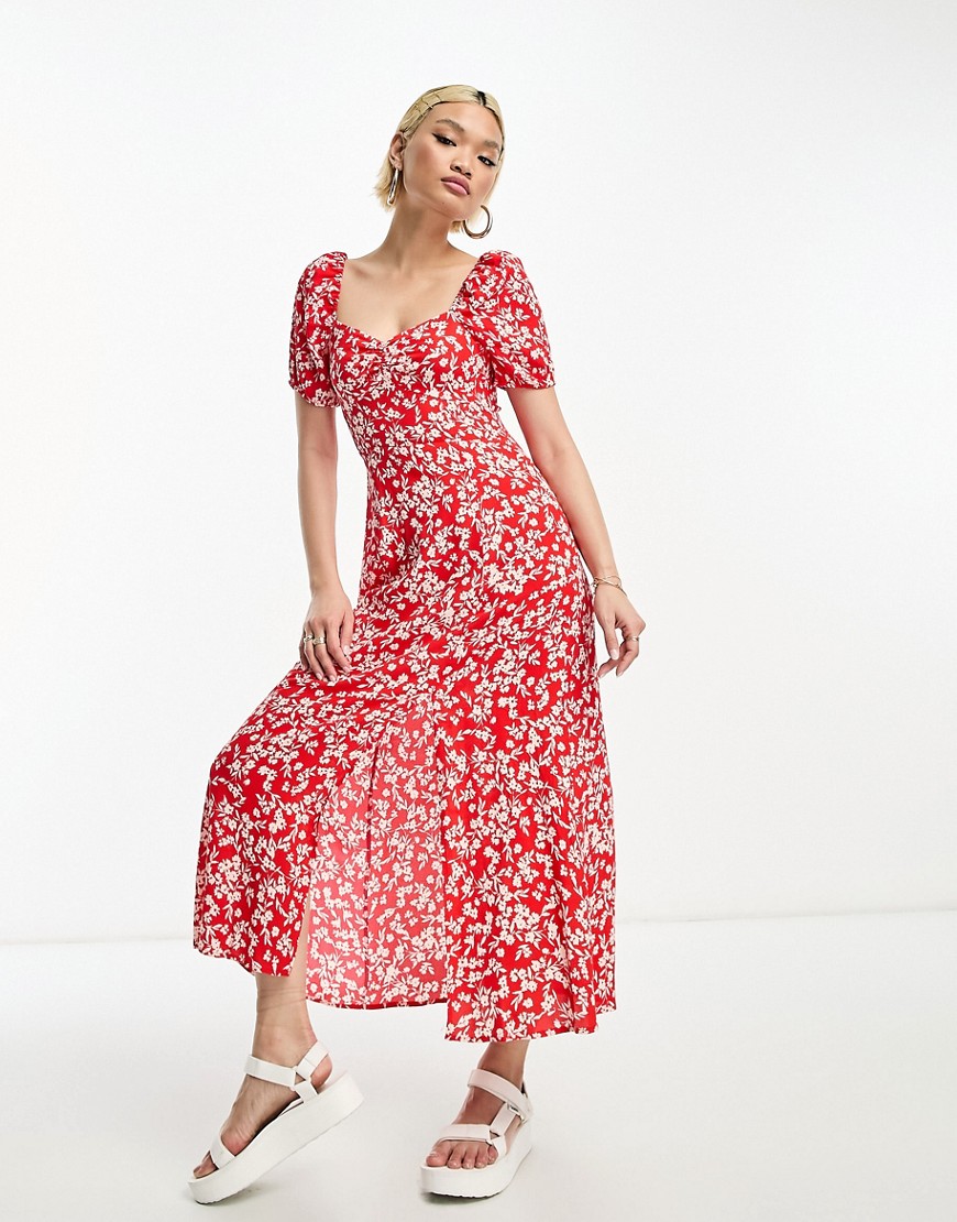 Other Stories &  Puff Sleeve Midi Dress In Red Floral