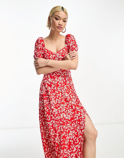  Other Stories puff sleeve midi dress in red floral