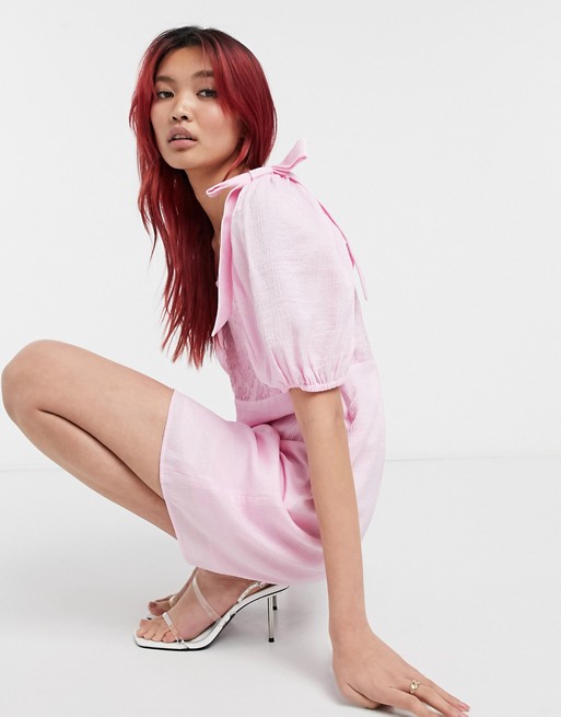 & Other Stories puff sleeve mini dress in pink
