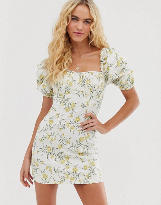 & Other Stories puff sleeve mini dress in vintage floral print
