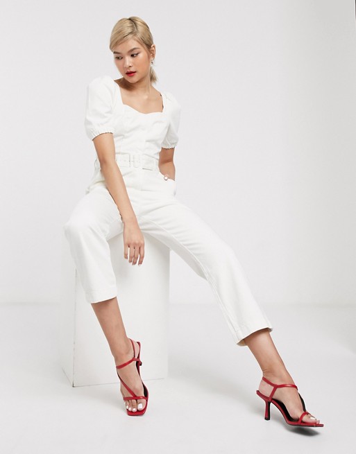 & Other Stories puff sleeve wide leg jumpsuit in off white
