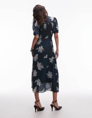 & Other Stories Puff Sleeves Midi Dress With Shirred Bodice In Animal Print