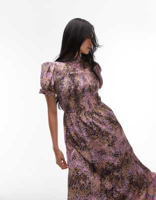 & Other Stories Puff Sleeves Midi Dress With Shirred Bodice In Purple