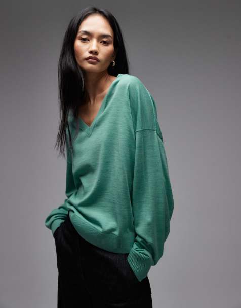 & Other Stories - Pull col V en laine majoritaire - Bleu turquoise - view 1