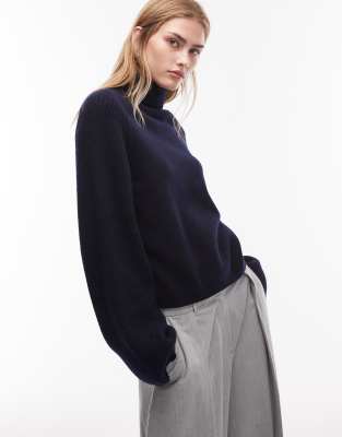 & Other Stories - Pull côtelé col roulé en laine - Bleu foncé-Bleu marine