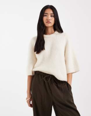 Pull coupe carrée à manches courtes en laine et mohair - Blanc S