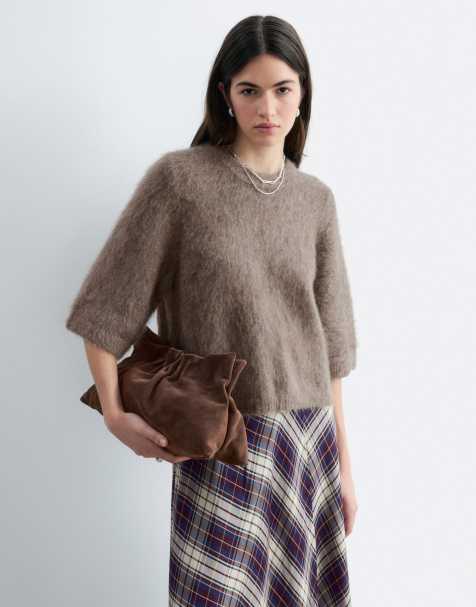 & Other Stories - Pull coupe carrée à manches courtes en mohair et laine mélangés - Marron - view 1