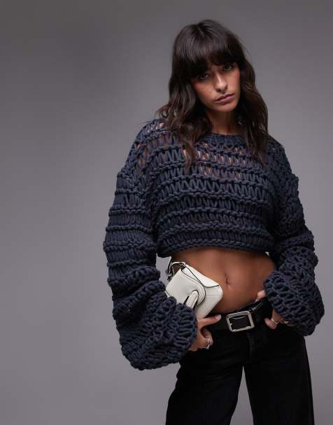 & Other Stories - Pull court en maille chunky tricotée à la main - Bleu - view 1