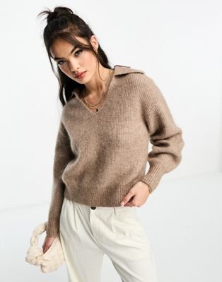 & Other Stories wool blend polo collar jumper in purple melange - ASOS Price Checker