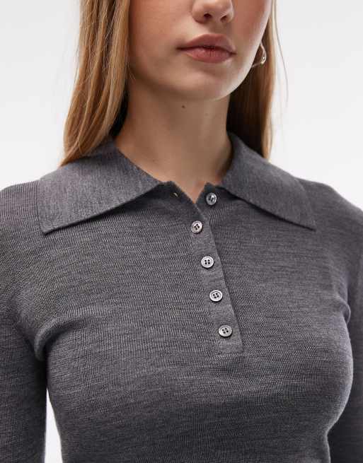 & Other Stories - Pull en maille à col polo - Gris foncé , 4 de 4