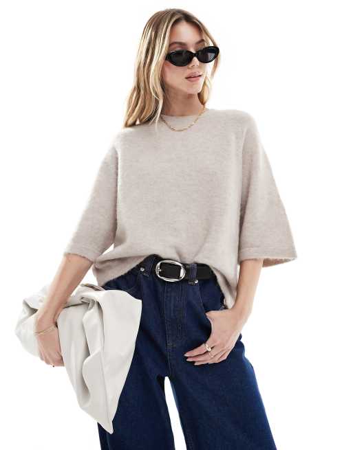 & Other Stories - Pull en maille d'alpaga à manches courtes - Beige chiné